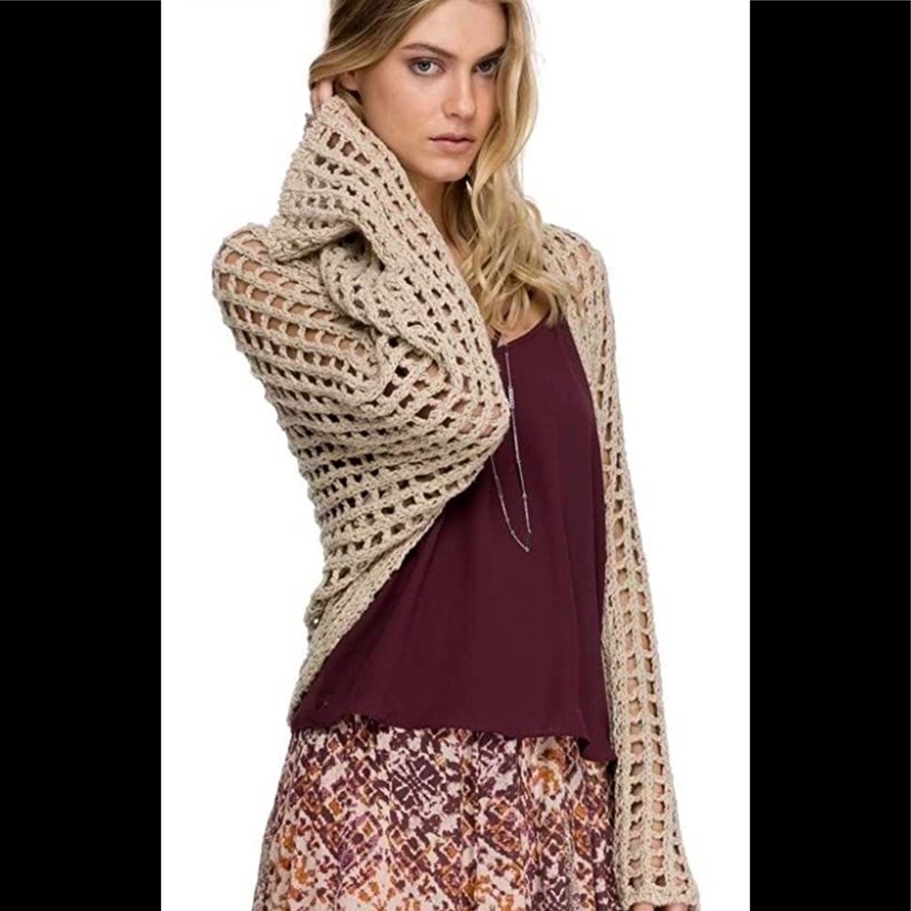 Free People Beige Open-Knit Cardigan